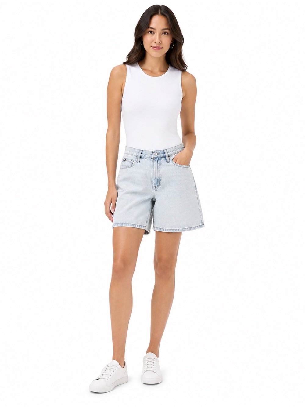 DKNY Light Blue High-Rise Relaxed Denim Shorts